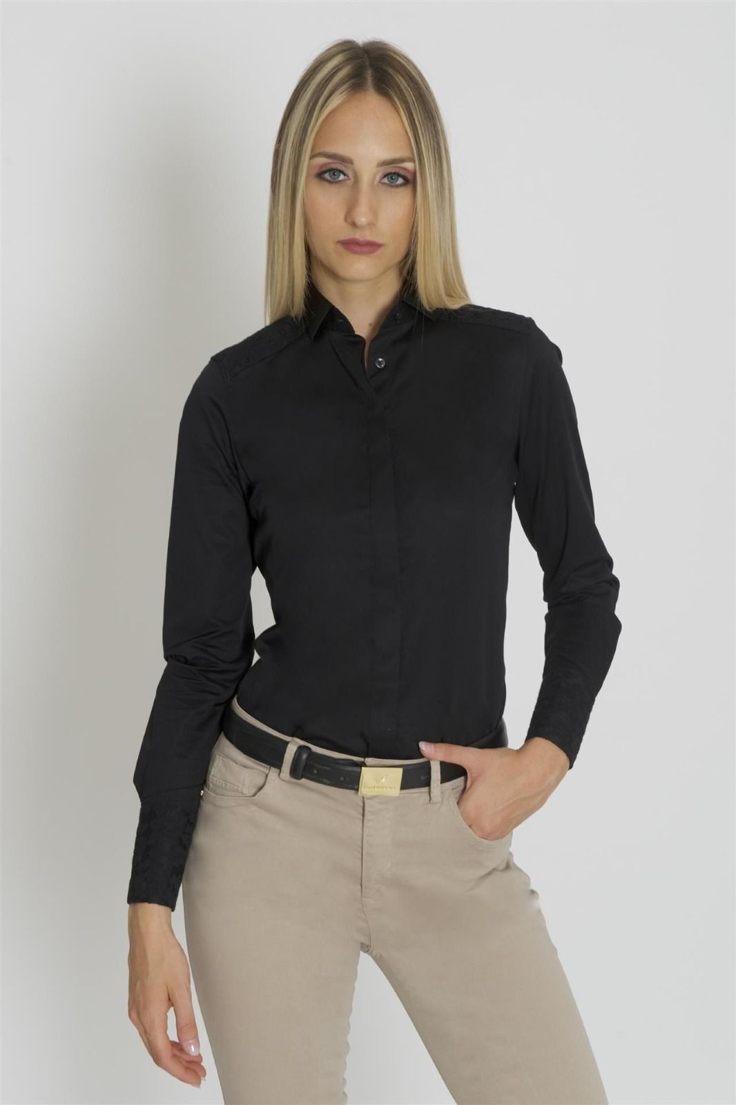 camicia manica lunga donna slim fit in elastan bianca