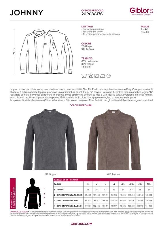 Scheda tecnica e tabelle misure Giacca Giblor's JOHNNY
