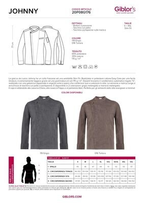 Scheda tecnica e tabelle misure Giacca Giblor's JOHNNY