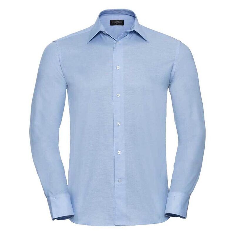 Camicia Oxford uomo a maniche lunghe senza tasca blu 