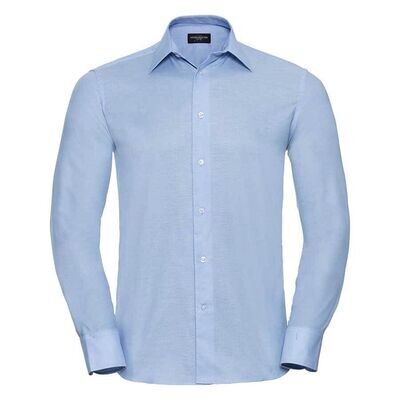 Camicia Oxford uomo a maniche lunghe senza tasca blu 
