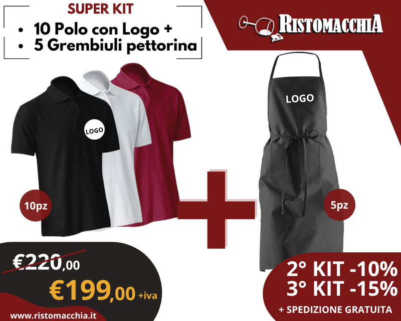 KIT 10 POLO MANICA CORTA + 5 GREMBIULI VENEZIA Kit 10 Polo personalizzate + 5 Grembiuli Venezia