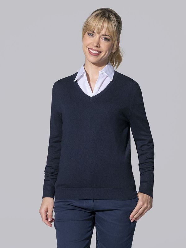 Pullover donna scollo V in viscosa blu navy