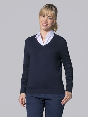 Pullover donna scollo V in viscosa blu navy