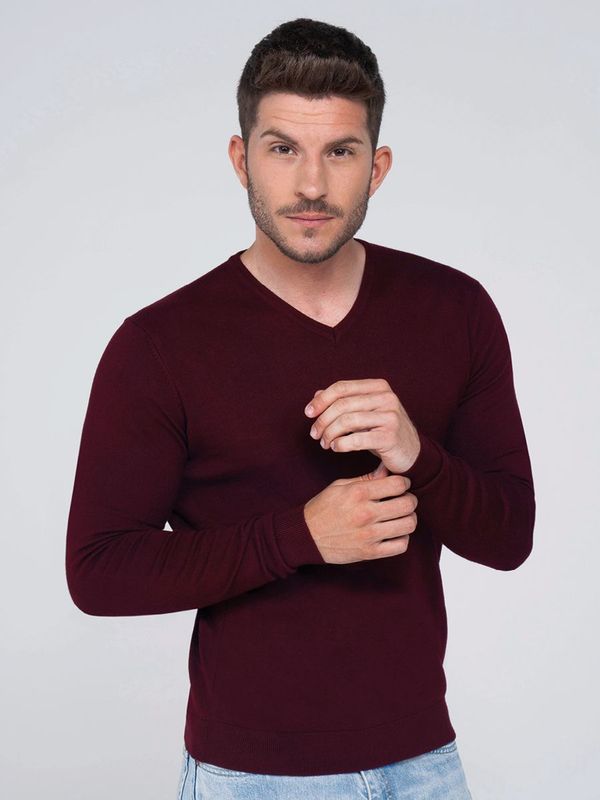 Pullover uomo scollo V in viscosa bordeaux