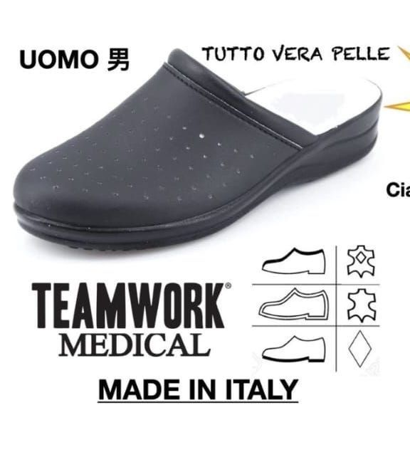 CIABATTA UOMO PELLE SUOLA GOMMA SANITARIO TEAMWORK