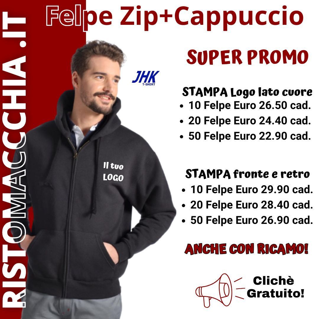 FELPA CAPPUCCIO ZIP UOMO JHK FELPA CAPPUCCIO ZIP UOMO JHK