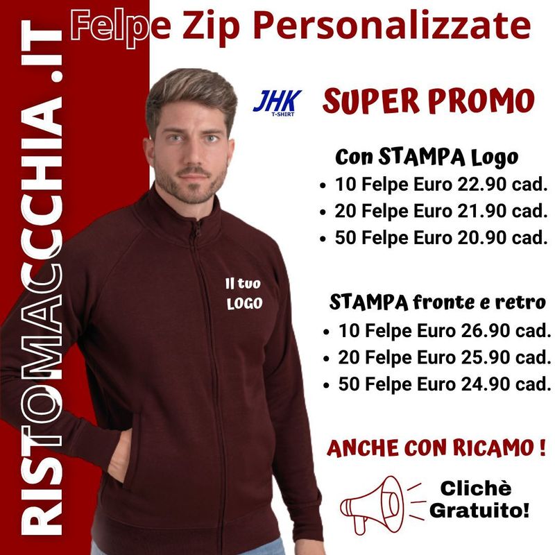 FELPA LAVORO ZIP INTERA UOMO JHK FELPA LAVORO ZIP INTERA UOMO JHK