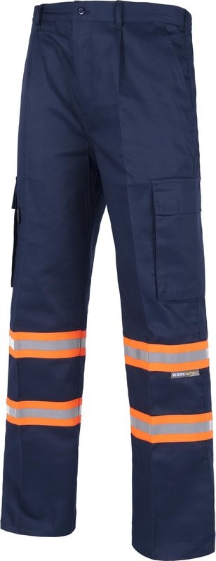 PANTALONE ALTA VISIBILITA' WORKTEAM, Colore: Navy / Strisce arancione Fluo