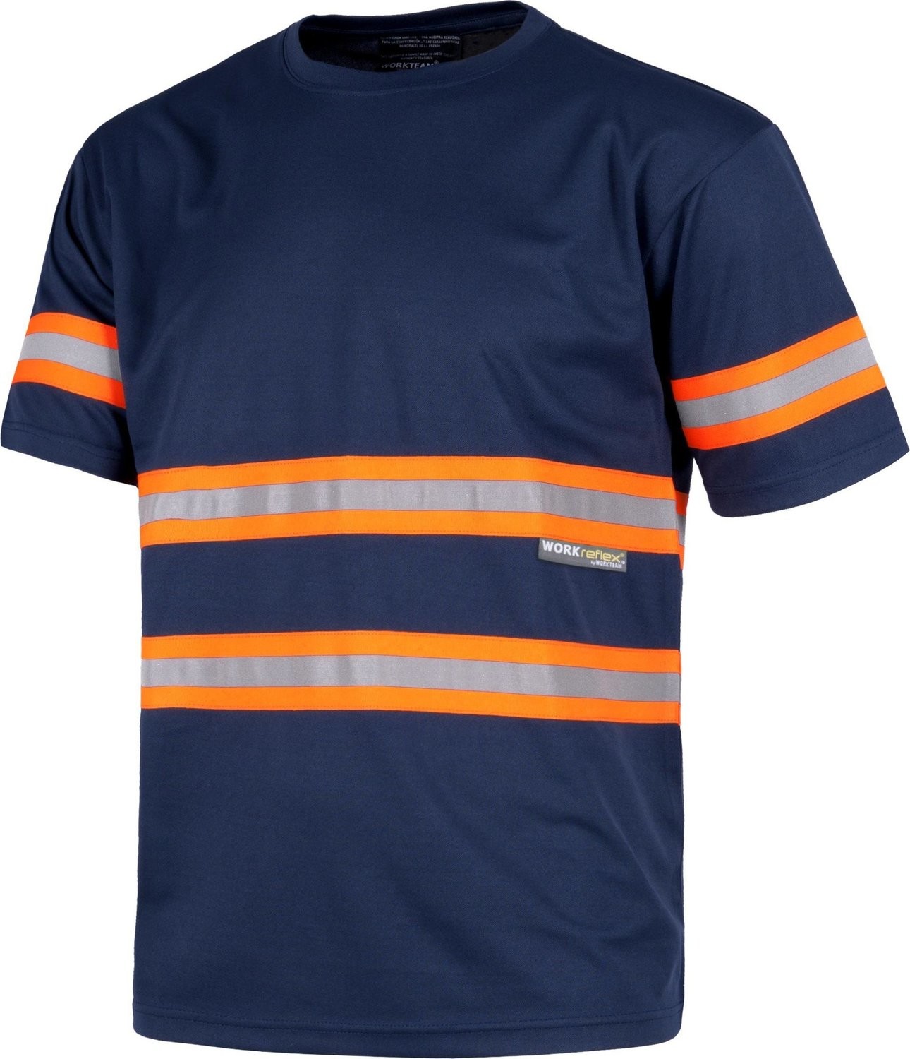 T-SHIRT MANICA CORTA ALTA VISIBILITA' WORKTEAM, Colore: Navy / Strisce arancione Fluo