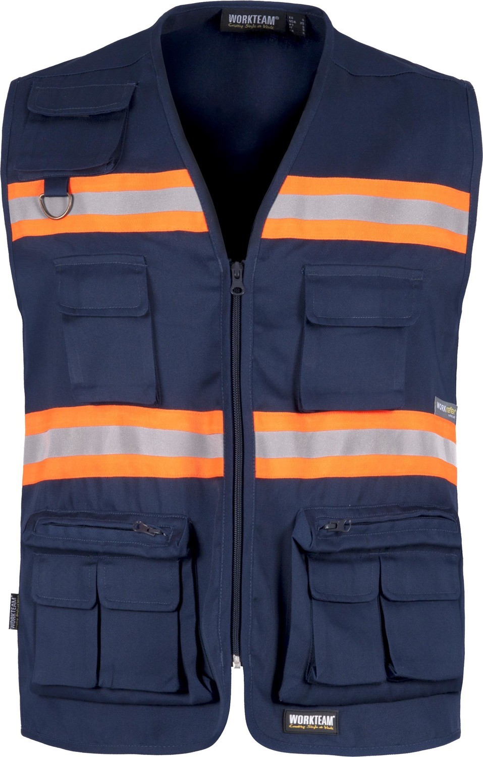 GILET ALTA VISIBILITA'  WORKTEAM 2 BANDE, Colore: Navy / Strisce arancione Fluo