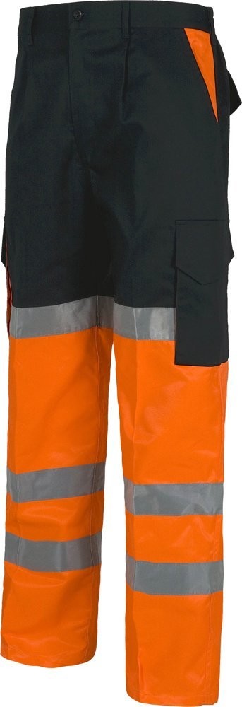 PANTALONE CON RINFORZO WORKTEAM  ALTA VISIBILITA' EN ISO 20471:2013 CLASSE 2, Colore: Navy / Arancione Fluo