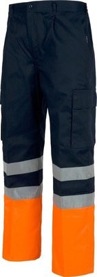 PANTALONE CON RINFORZO WORKTEAM  ALTA VISIBILITA', Colore: Navy / Arancione Fluo