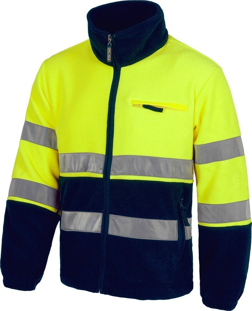 GIACCA PILE  WORKTEAM  ALTA VISIBILITA' EN ISO 20471:2013 CLASSE 2 PROTEZIONE CONTRO AMBIENTI FREDDI, Colore: Navy / Giallo  Fluo
