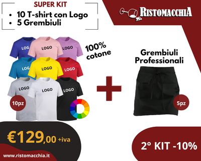 KIT 10 T-SHIRT CON LOGO + 5 GREMBIULI CORTI CAPRI
