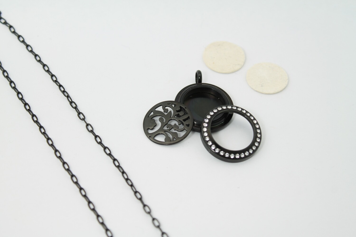 Gnarly Tree Twist Locket Necklace w/Crystals in Black over Stainless Steel- *Interchangeable*