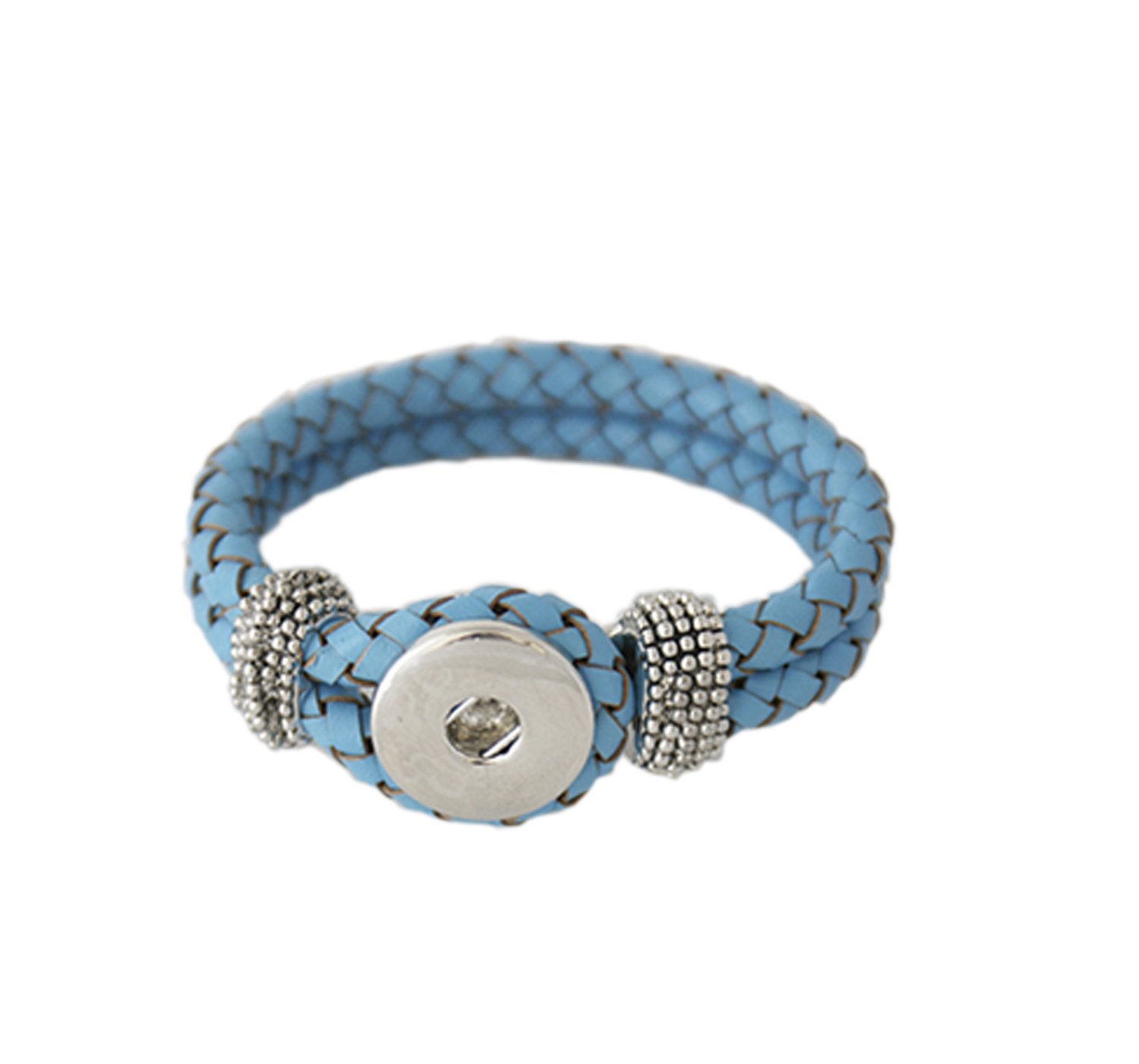 Blue Braided Leather Wrap Bracelet with wood snap