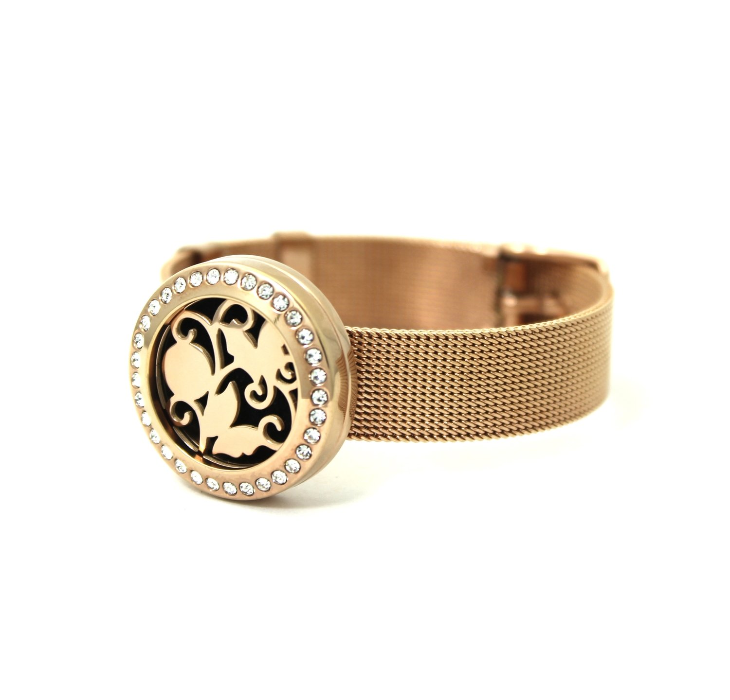 Butterflies Locket with Crystals Bracelet w/Stainless Steel Band - Interchangeable