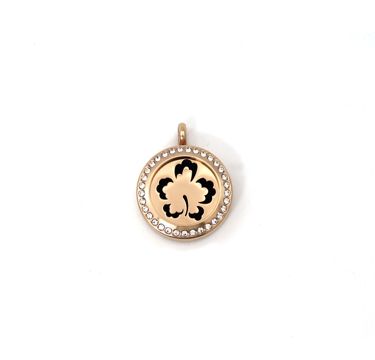 Hibiscus Twist Locket Necklace w/Crystals in Rose Gold over Stainless Steel - *Interchangeable*