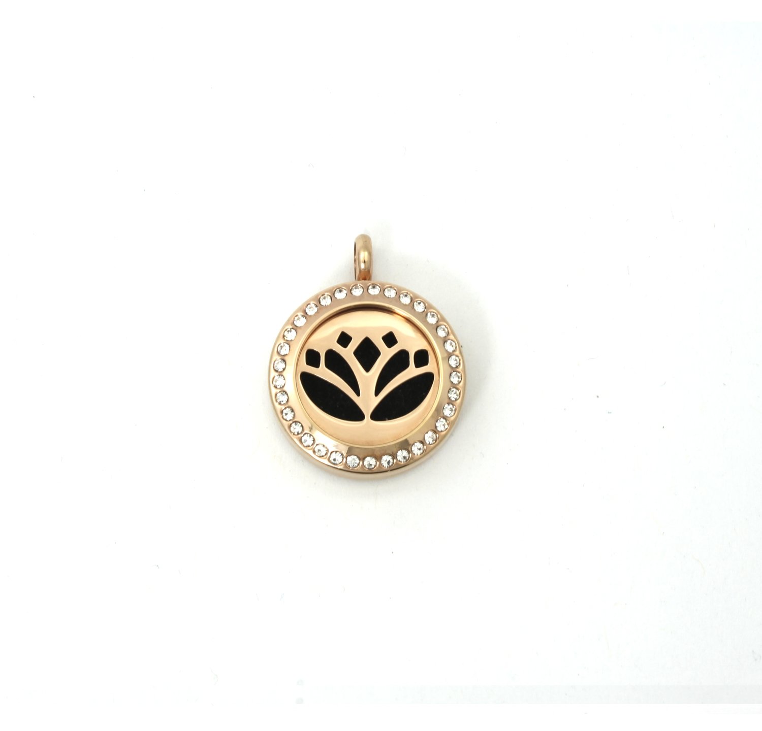 Lotus Twist Locket Necklace w/Crystals in Rose Gold over Stainless Steel - *Interchangeable*