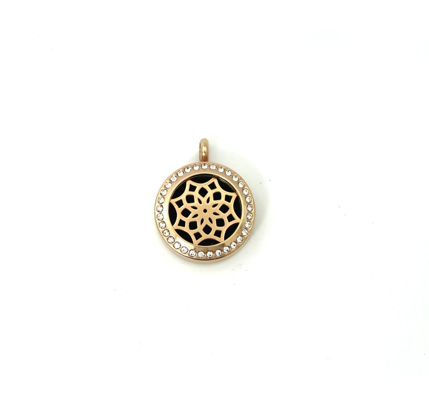 Mandala Twist Locket Necklace w/Crystals in Rose Gold over Stainless Steel - *Interchangeable*