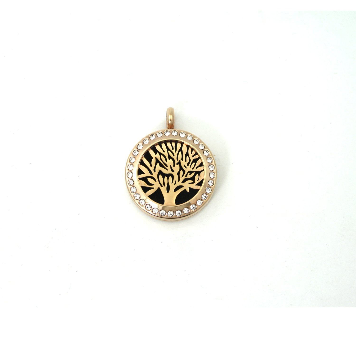 Round Tree of Life Twist Locket Necklace w/Crystals and SS Chain - *Interchangeable*