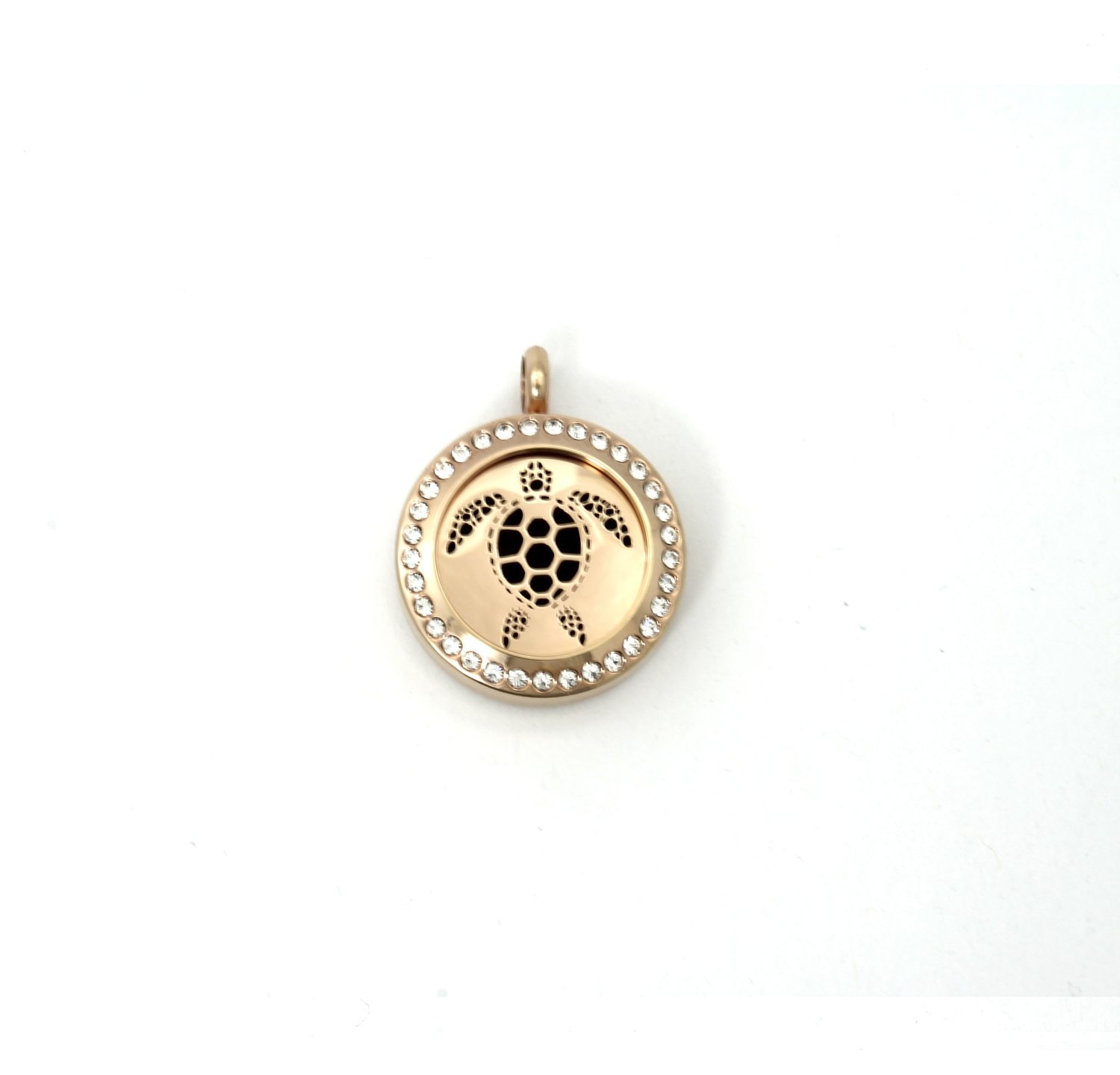 Round Sea Turtle Twist Locket Necklace w/Crystals and SS Chain - *Interchangeable*