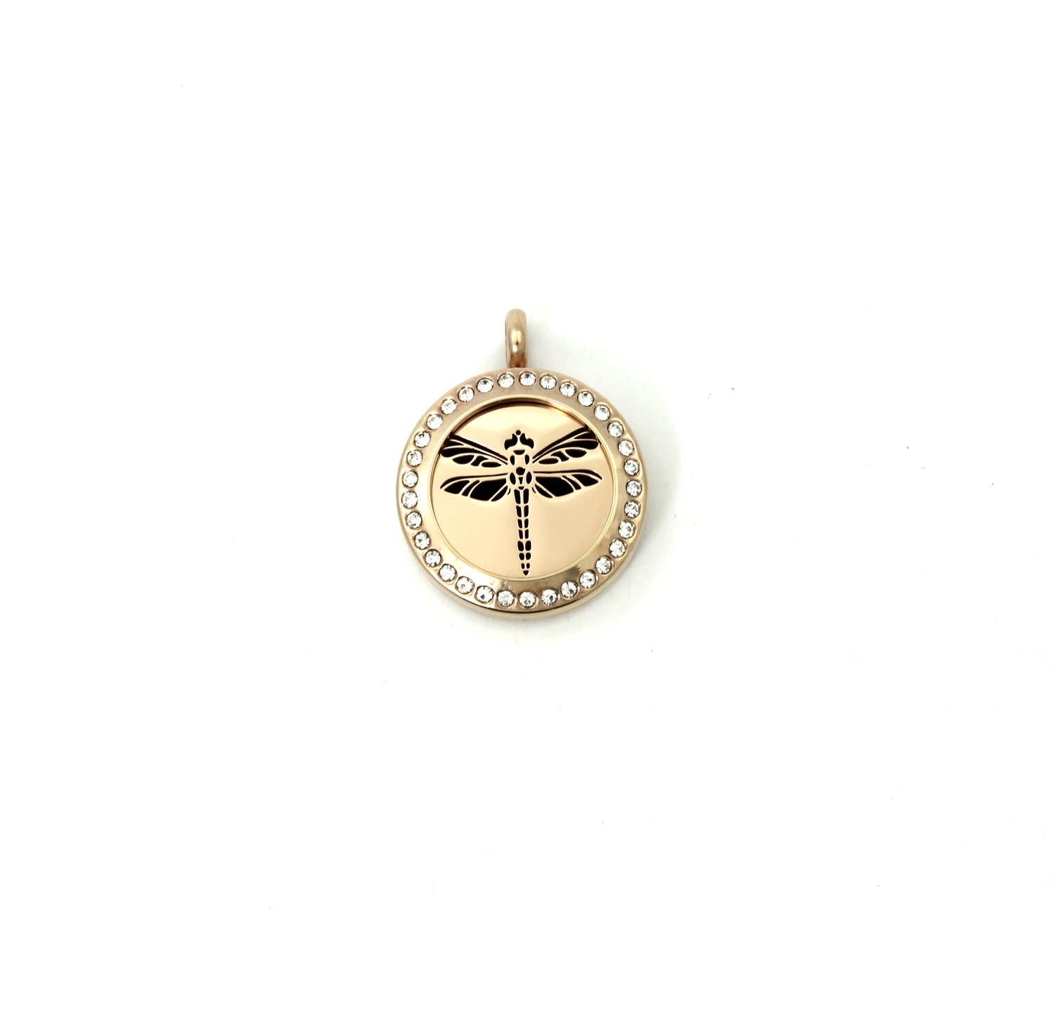 Dragonfly Twist Locket Necklace w/Crystals in Rose Gold over Stainless Steel - *Interchangeable*