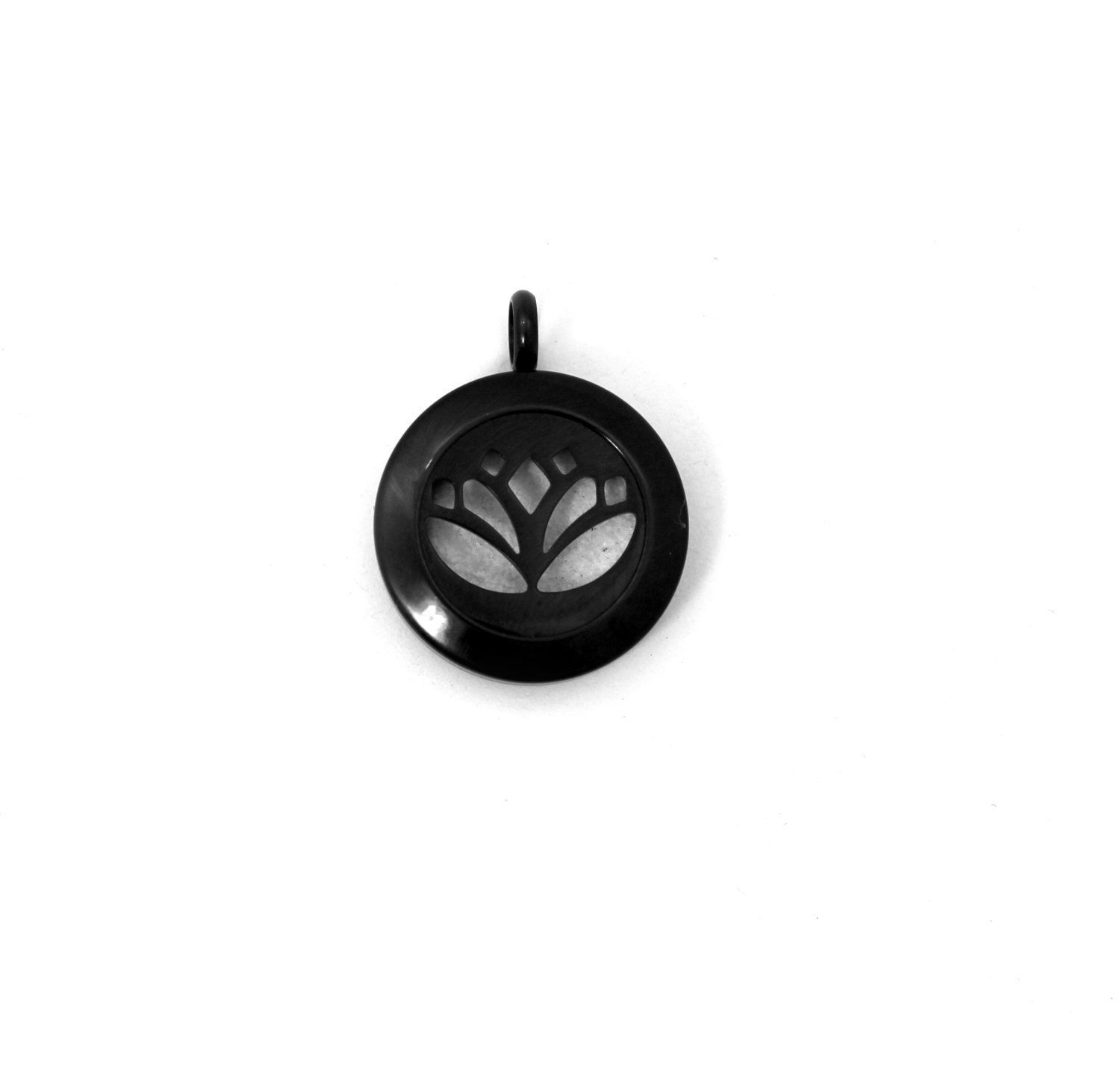 Lotus Twist Locket Necklace in Black over Stainless Steel- *Interchangeable*
