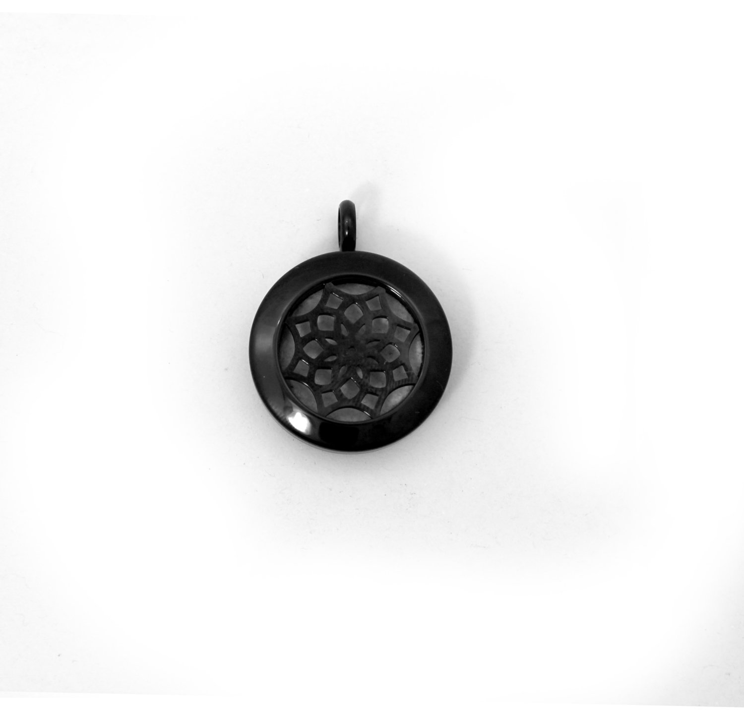 Mandala Twist Locket Necklace in Black over Stainless Steel- *Interchangeable*