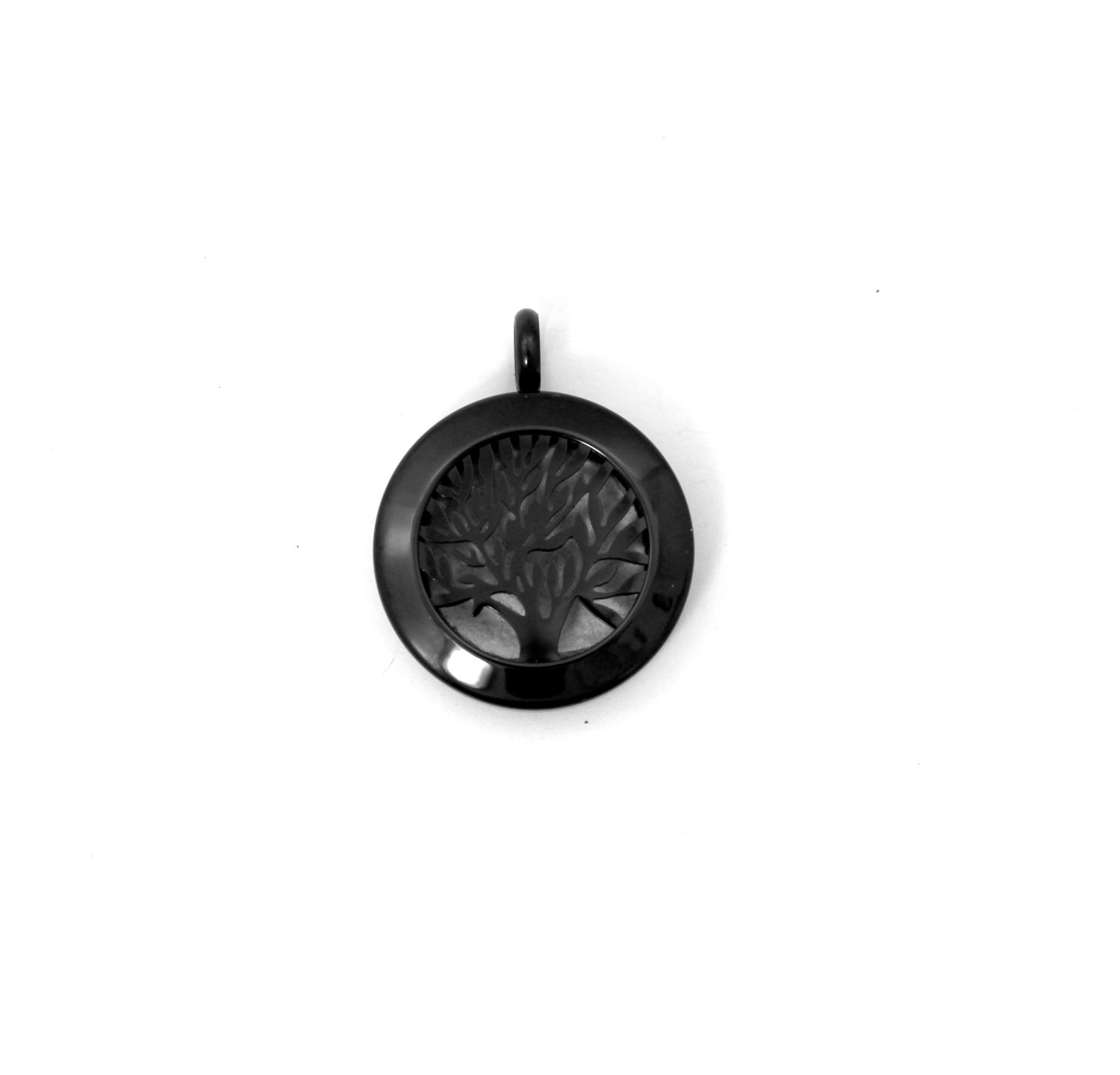 Tree of Life Twist Locket Necklace in Black over Stainless Steel- *Interchangeable*