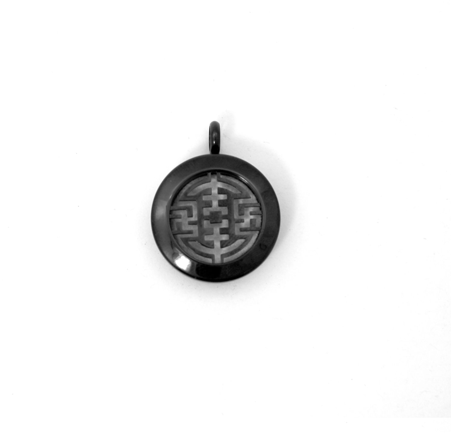 Geometric Maze Twist Locket Necklace in Black over Stainless Steel- *Interchangeable*