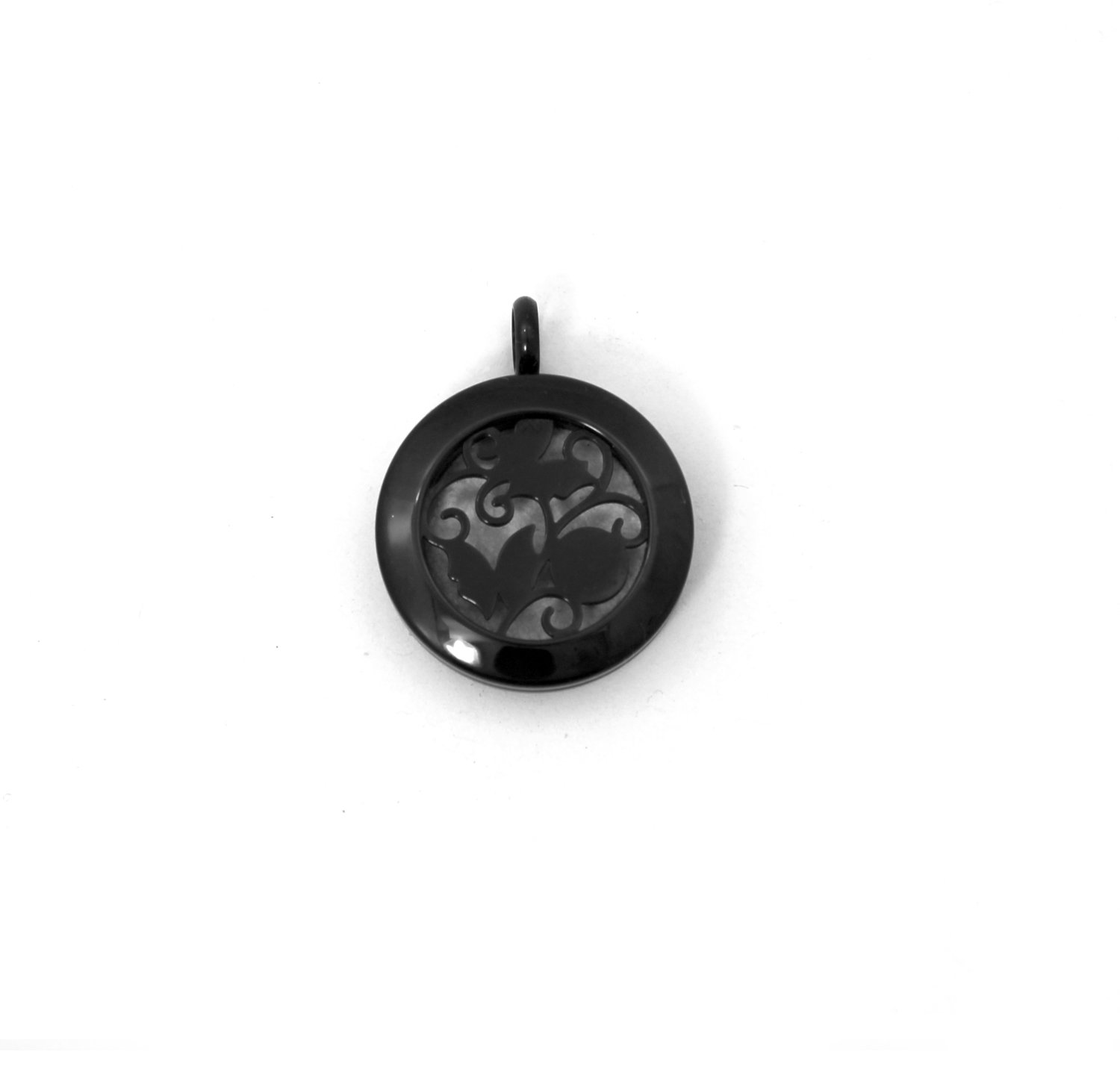 Butterflies Twist Locket Necklace in Black over Stainless Steel- *Interchangeable*