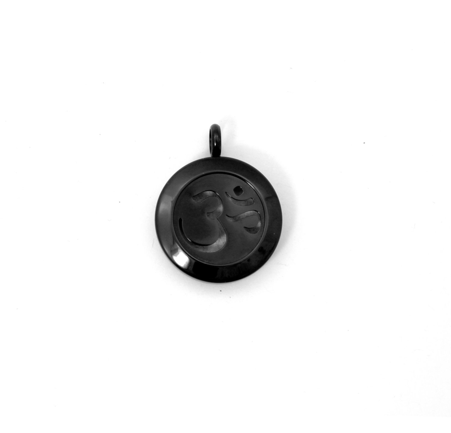 "OM" Design Twist Locket Necklace in Black over Stainless Steel- *Interchangeable*
