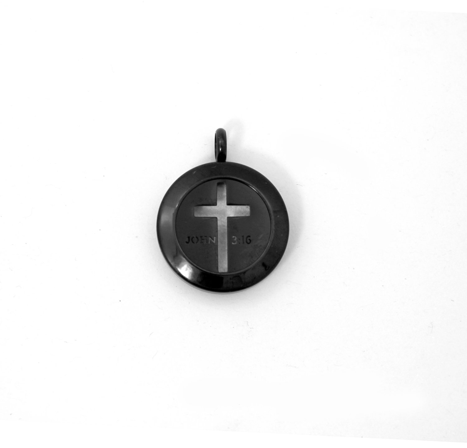 Cross - John 3:16 Twist Locket Necklace in Black over Stainless Steel- *Interchangeable*
