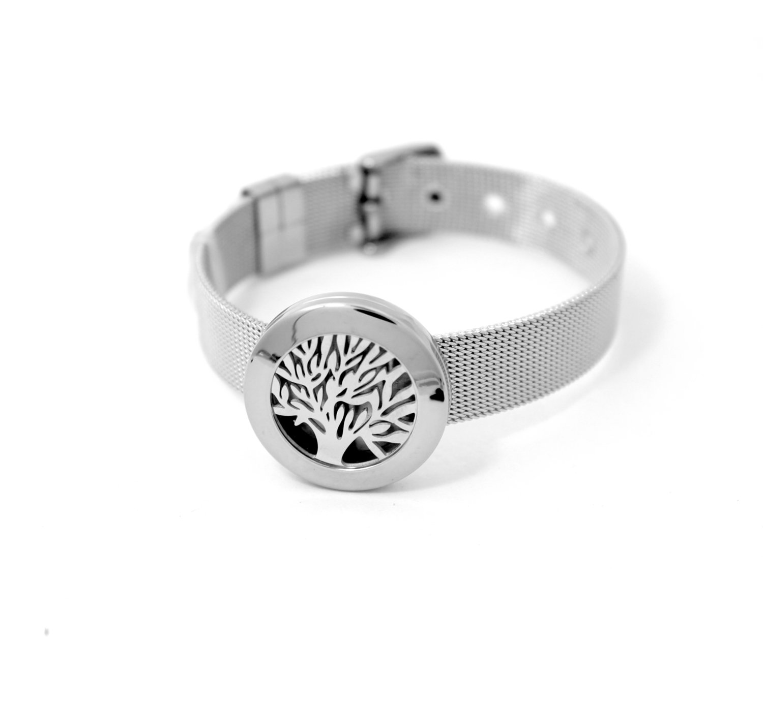 Tree of Life Locket Bracelet w/Stainless Steel Band - Interchangeable