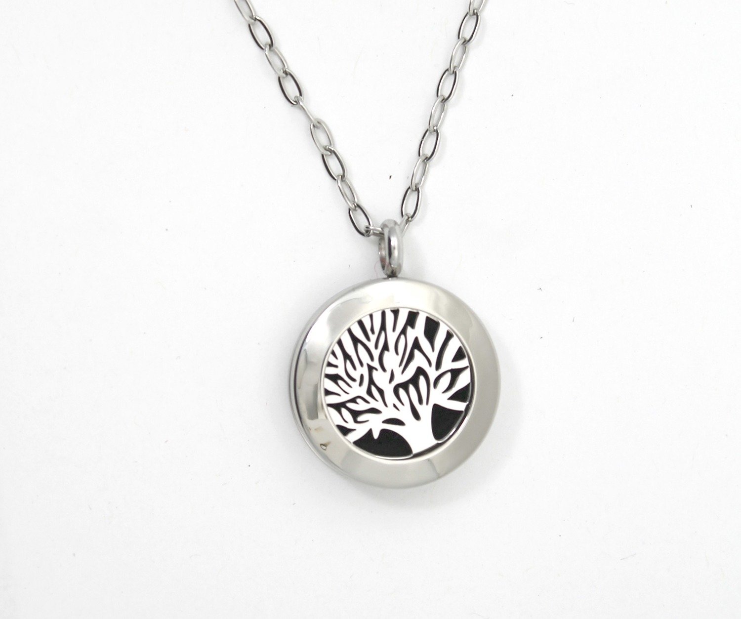 Round Tree of Life Twist Locket Necklace w/Stainless Steel Chain - *Interchangeable*