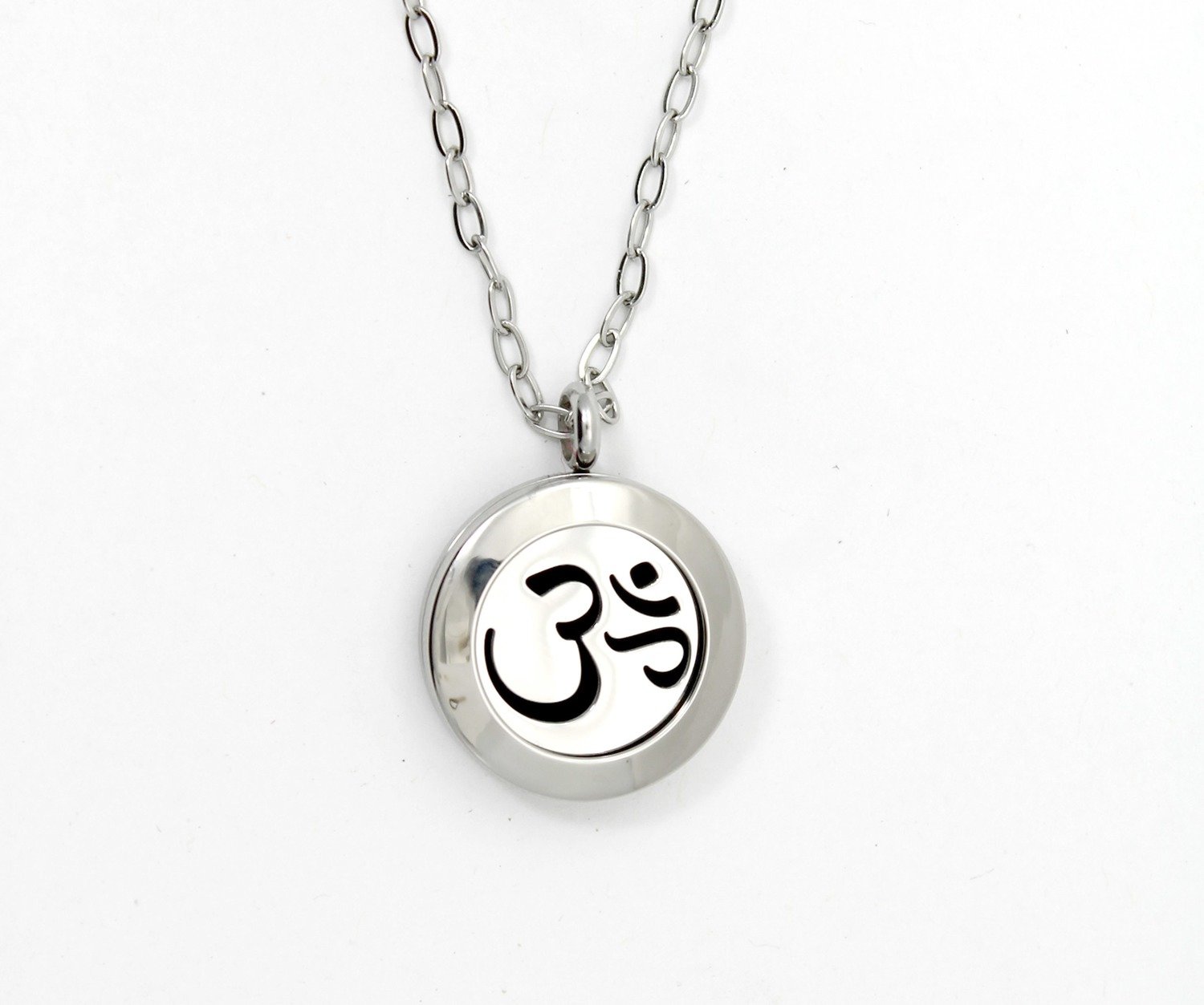 Round OM Twist Locket Necklace w/Stainless Steel Chain - *Interchangeable*