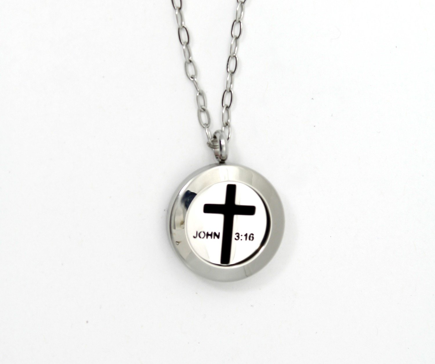 Cross - John 3:16 Twist Locket Necklace in Stainless Steel - *Interchangeable*