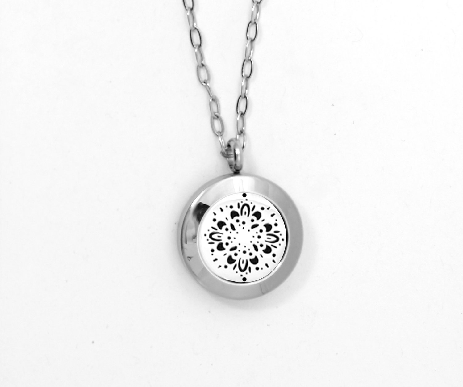 Round Starburst Mandala Twist Locket Necklace w/Stainless Steel Chain - *Interchangeable*