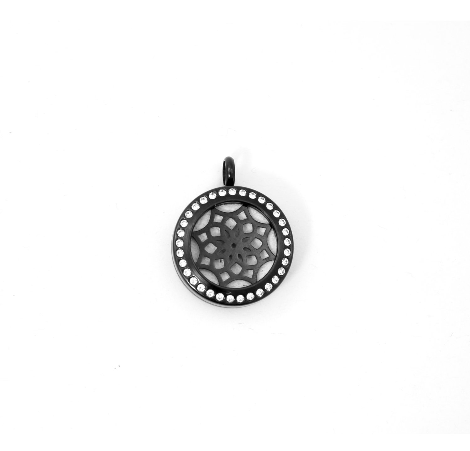 Mandala Twist Locket Necklace w/Crystals in Black over Stainless Steel- *Interchangeable*