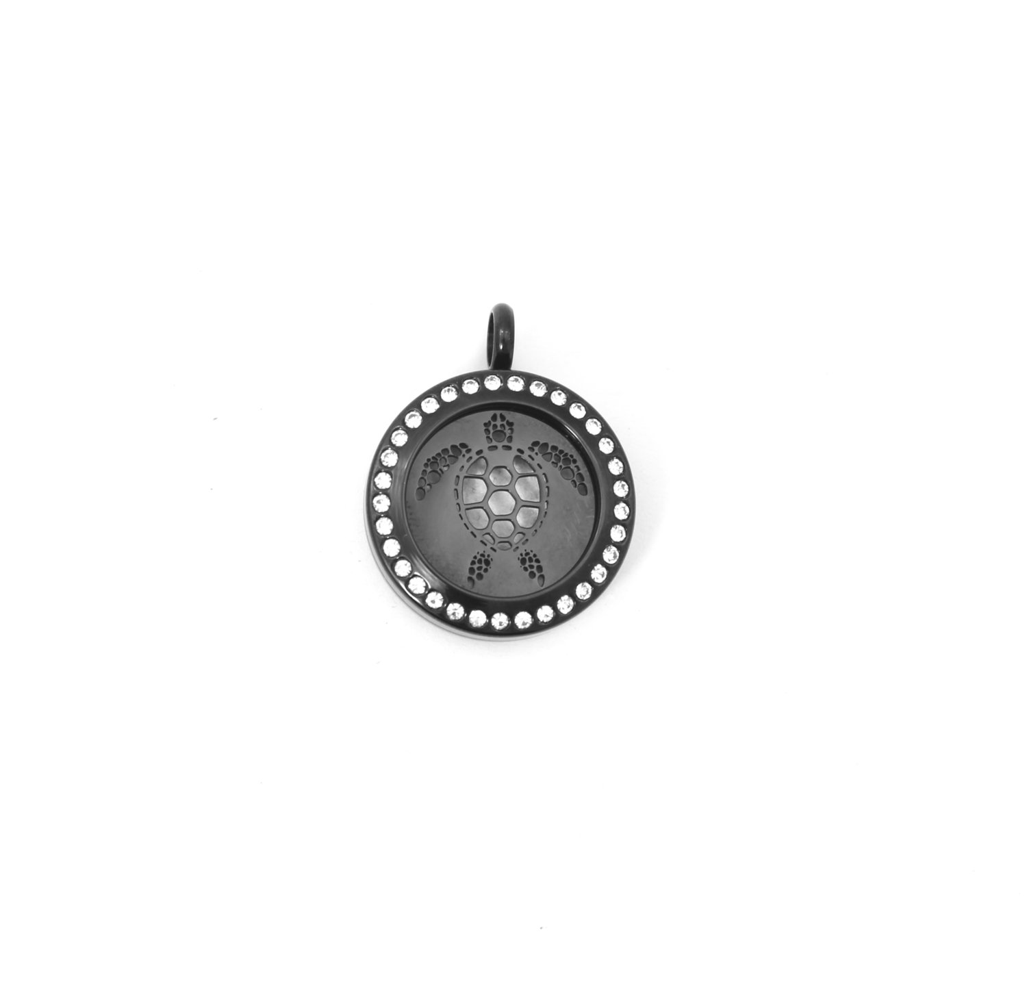 Sea Turtle Twist Locket Necklace w/Crystals in Black over Stainless Steel- *Interchangeable*