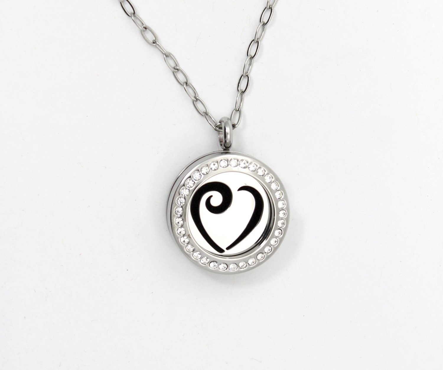 Heart Twist Locket Necklace w/Crystals in Stainless Steel - *Interchangeable*
