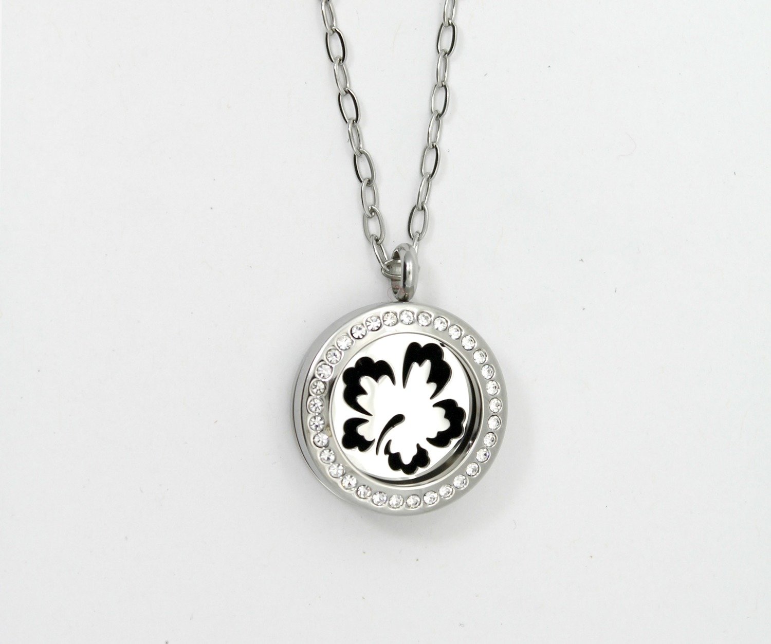 Hibiscus Twist Locket Necklace w/Crystals in Stainless Steel - *Interchangeable*