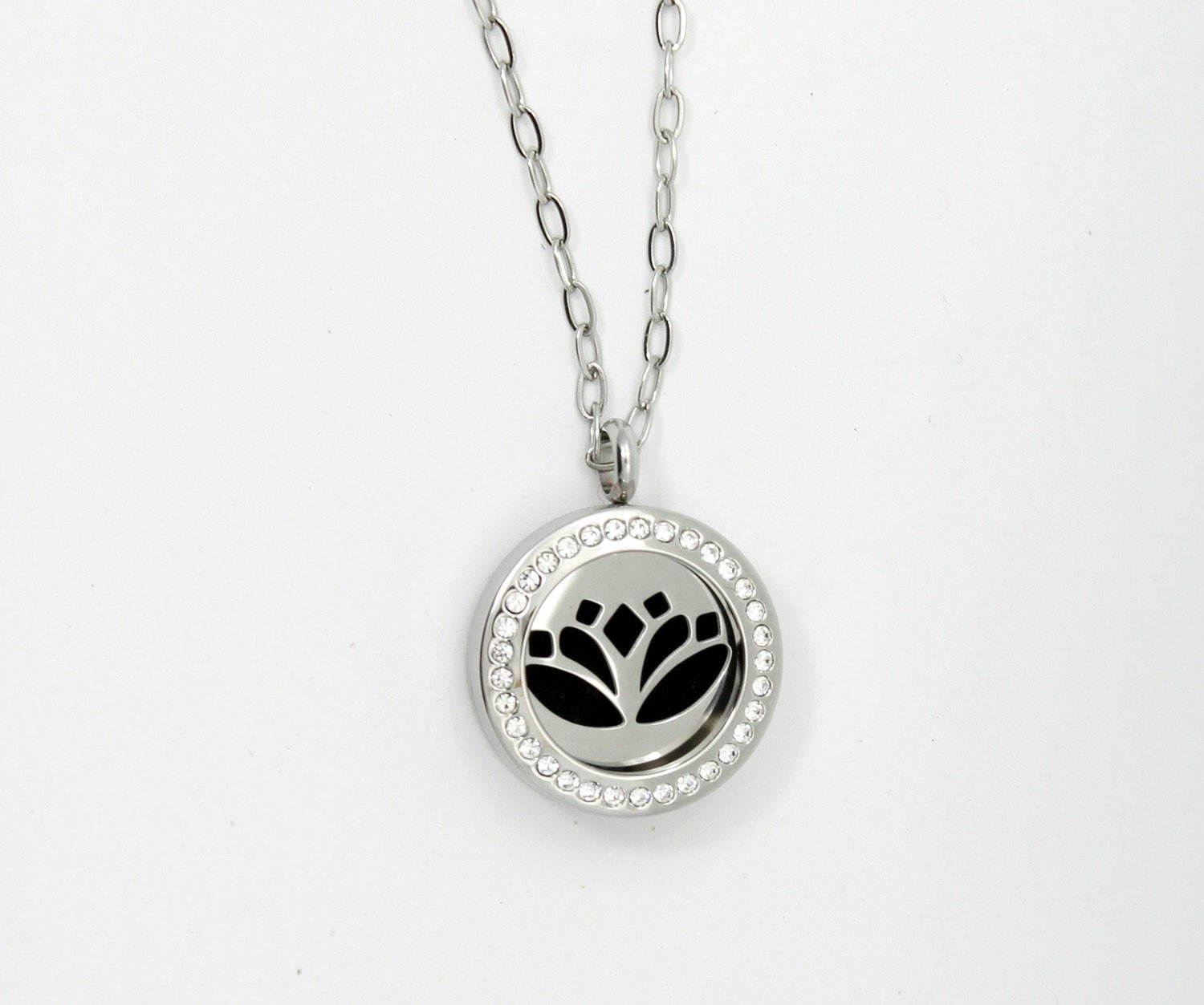 Lotus  Twist Locket Necklace w/Crystals in Stainless Steel - *Interchangeable*