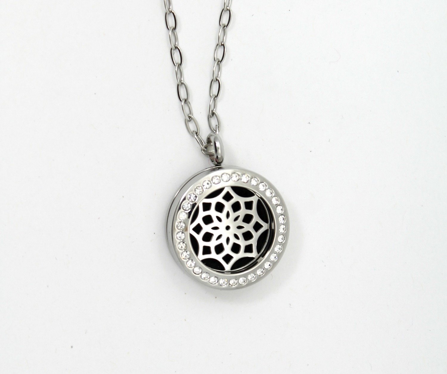 Mandala Twist Locket Necklace w/Crystals in Stainless Steel - *Interchangeable*