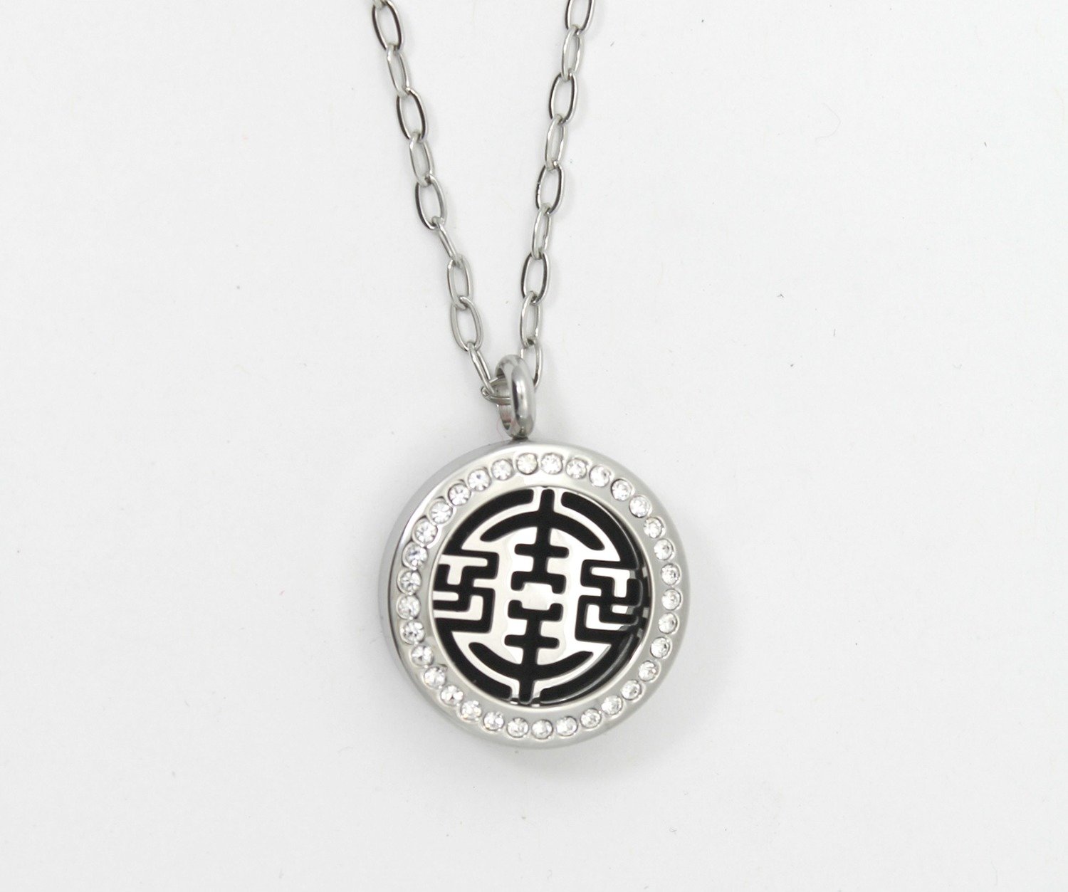 Geometric Maze Twist Locket Necklace w/Crystals in Stainless Steel ...