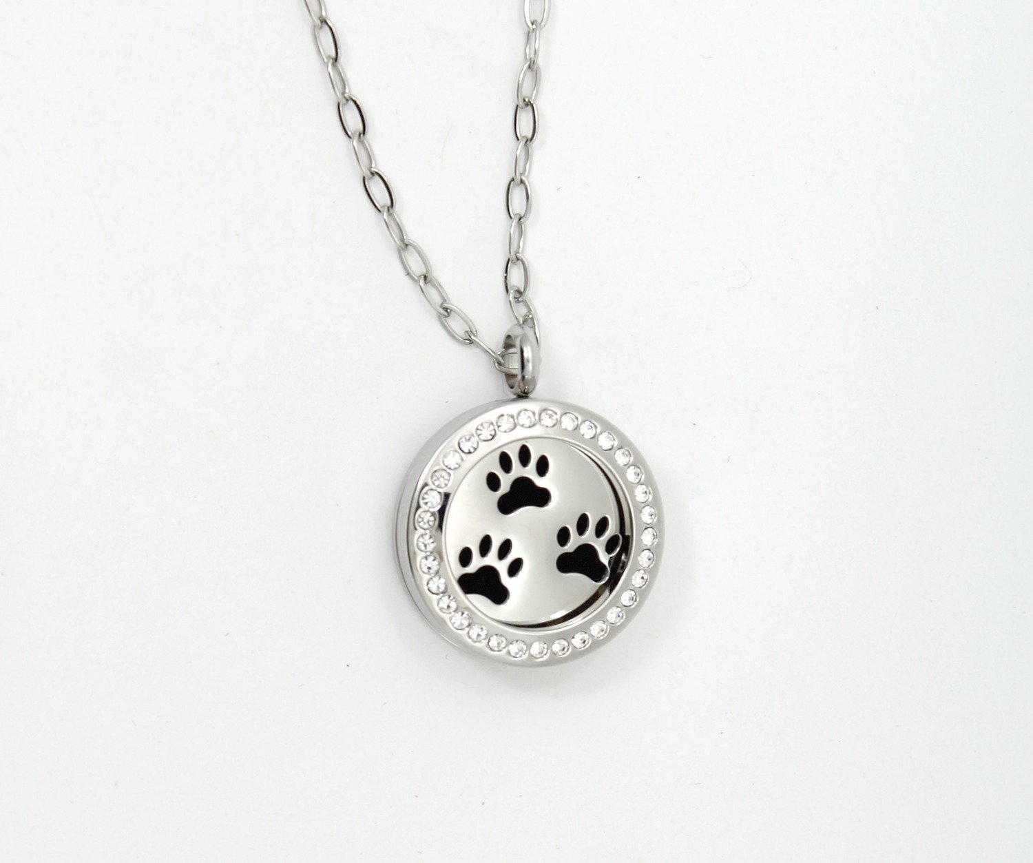 Round Paws Twist Locket Necklace w/Crystals and SS Chain - *Interchangeable*