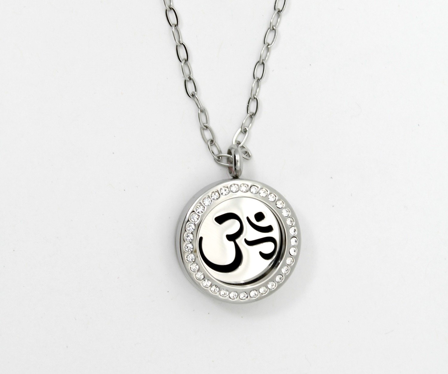 &quot;OM&quot; Design  Twist Locket Necklace w/Crystals in Stainless Steel - *Interchangeable*
