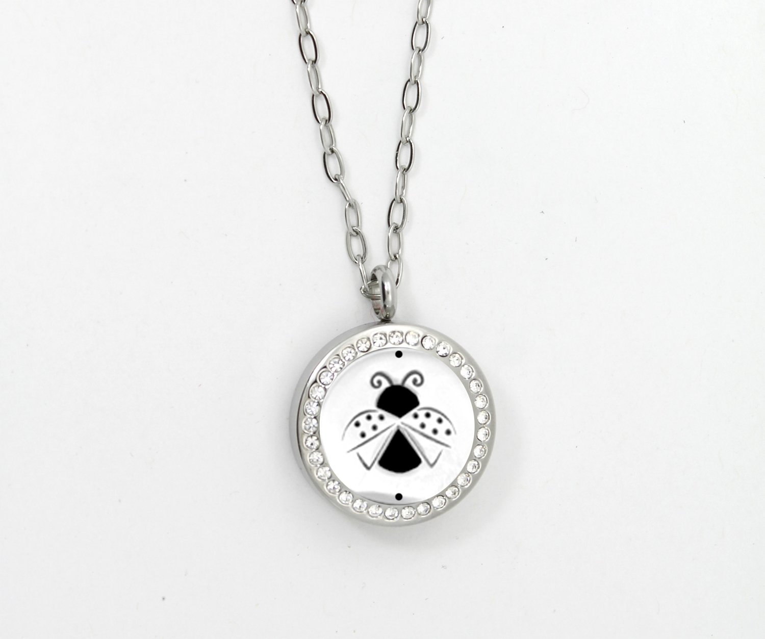 Lady Bug  Twist Locket Necklace w/Crystals in Stainless Steel - *Interchangeable*